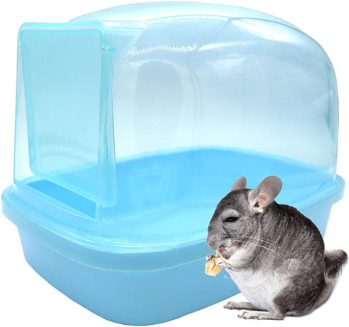 kathson Dwarf Hamster Bathroom - Chinchilla Sauna Room Plastic Sand Bath House for Gerbils, Hedgehog, Squirrel (Blue)