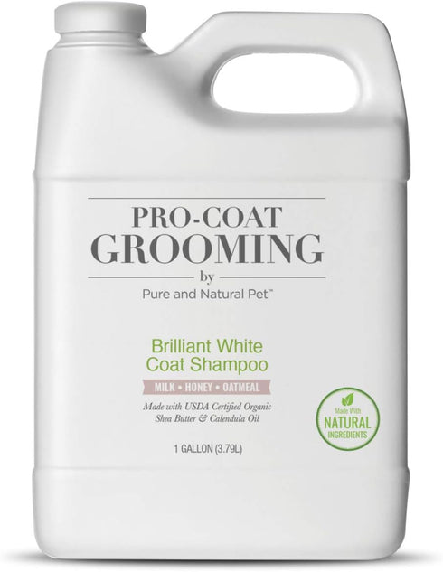 Pro-Coat Grooming Brilliant White Coat Shampoo (Oatmeal, Milk & Honey) - 1 Gallon Size for Pet Care