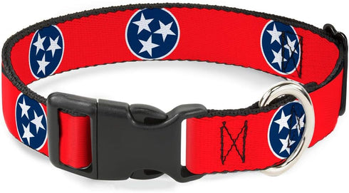 Buckle-Down Plastic Clip Collar, Tennessee Flag Stars Red/White/Blue, 1" Wide, Fits 15-26" Neck