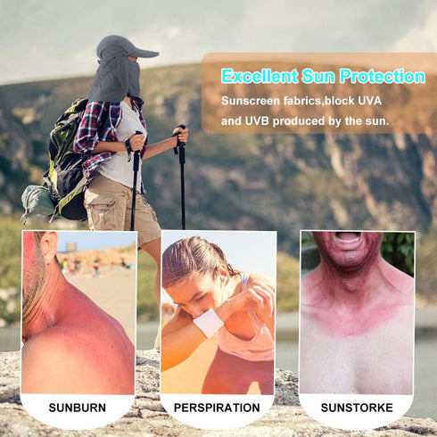 Foldable Sun Cap Fishing Hats, UPF 50+ Protection Caps with Face Mask Neck Flap