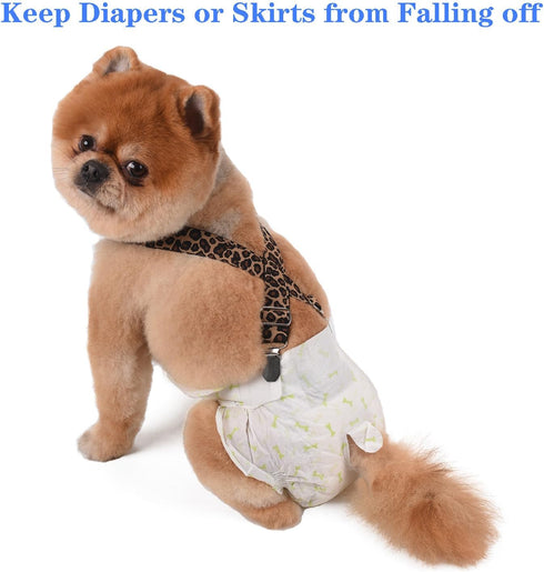 TESSVEYA Dog Diaper Suspenders for Male or Female - Leopard Print & Light Green, S
