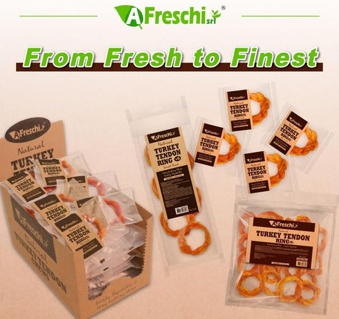 Afreschi Turkey Tendon for Dogs, All Natural Human Grade Puppy Chew, 4 Units/Pack Ring (Small)
