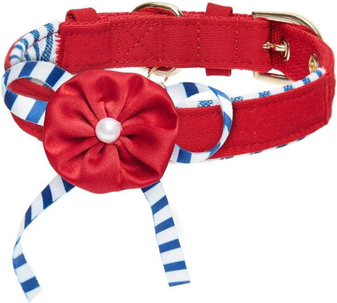 Blueberry Pet Adjustable Dog Collar, Bon Voyage Sea Lover in Timeless Red, Neck 17-20.5", for Large Breed