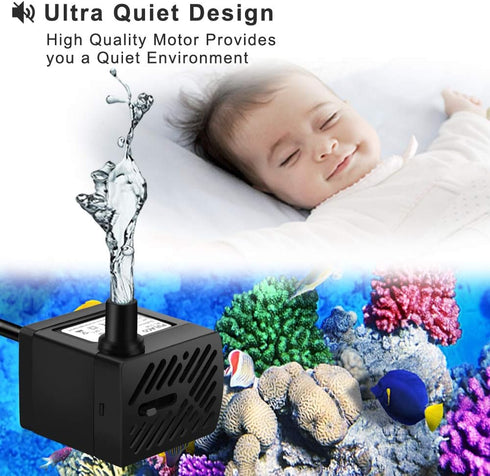 PULACO 50GPH Mini Submersible Water Pump, 3W for Aquariums, Fish Tank, Pond, Fountain