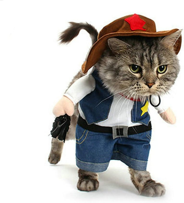 Pet Cowboy Costume Clothing with Hat for Small Dog Cat Halloween Party, Size S