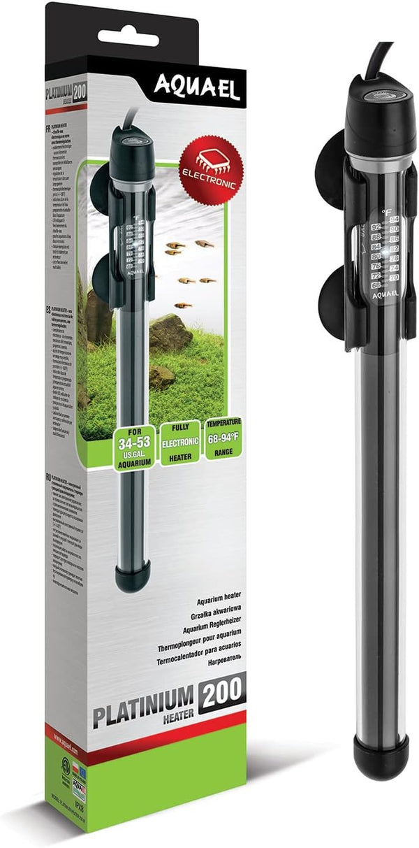 Aquael Platinium Aquarium Heater for Freshwater & Saltwater - 200 Watt, 34-53 Gallons