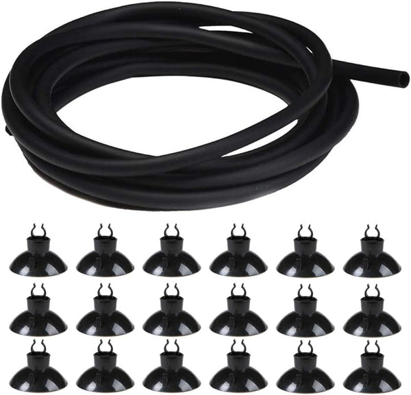JIH 25 Feet Standard Airline Tubing - Black with Suction Cups for Aquariums, Terrariums