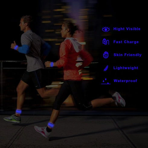 LED Safety Wristband Lights, 2 Pack Rechargeable Light Up Arm Ankle Band, High Visibility for Night Cycling