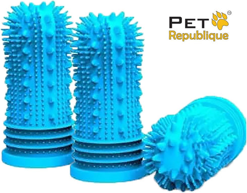 Pet Republique 360 (3-Count 1-Storage Degree Finger Toothbrush for Dogs and Cats Full Surround Silicone Bristles