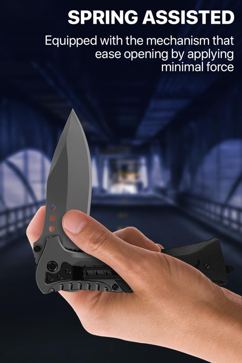 Pocket Knife Spring Assisted Folding Knives, Military EDC Tactical Jack Knives for Camping, Hiking, Survival