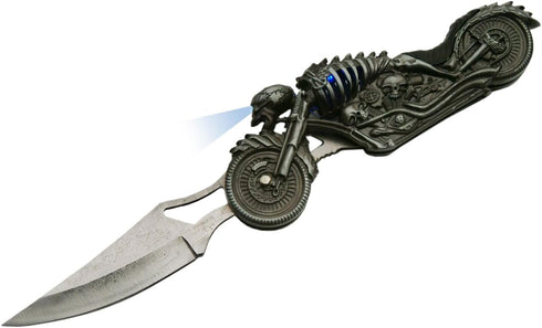 Szco Supplies 5" Black Skull Biker Gift Folding Knife with LED Light by SZCO Supplies