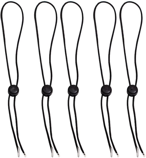 Hat Chin Cord, Black Flexible Removable Strap with Spring Loaded Stop Cord Lock, Pack of 5
