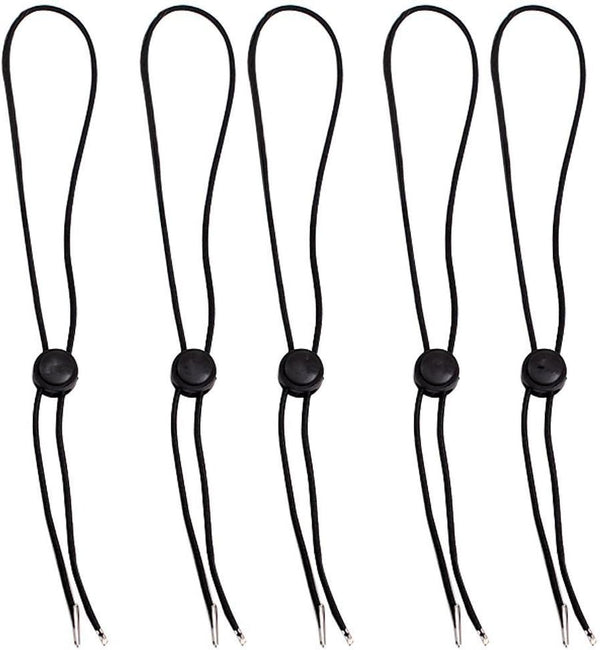 Hat Chin Cord, Black Flexible Removable Strap with Spring Loaded Stop Cord Lock, Pack of 5