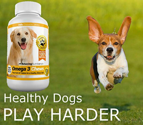 Amazing Omega 3 for Dogs, Fish Oil Supplement for Itchy Skin Relief, 120 Salmon Flavor Chews
