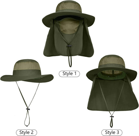 UPF 50+ Wide Brim Sun Protection Fishing Hat with Face & Neck Flap