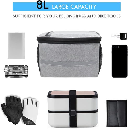 Large Bike Handlebar Bag with Phone Mount, Front Basket for Cycling Accessories, Includes Shoulder Strap