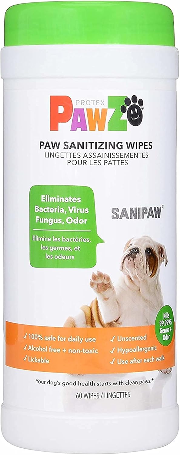 Protex PawZ SaniPaw Odor Eliminating Dog Paw Wipes (60 Wipes) - Cleansing Grooming Wipes, Safe Lickable Ingredients