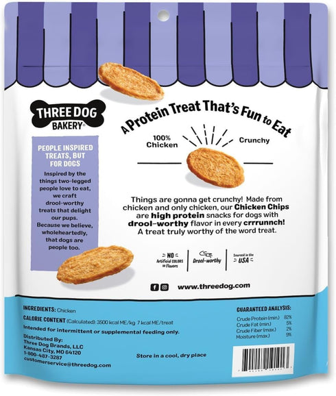 100% 8 oz Three Dog Bakery Bark'N Crunch! Chicken Chips with Real Chicken - - Crunchy Treats for Dogs - High Protein