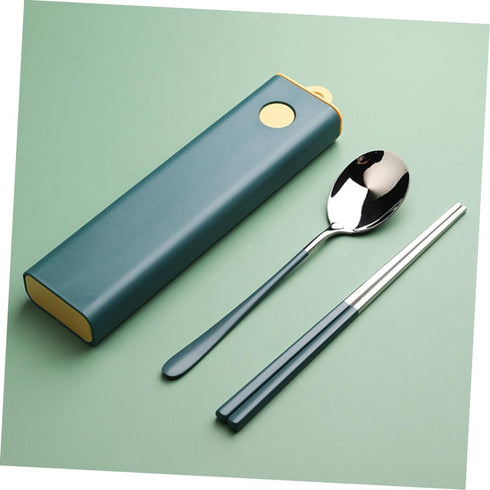 Set Stainless Steel Reusable Tableware with Carrying Box Portable Cutlery Kit Including Spoon and Chopsticks