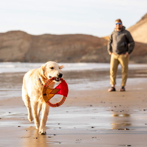 Ruffwear Pacific Ring Dog Toy, Interactive Fetch and Tug Toy, Sockeye Red for Playing and Training