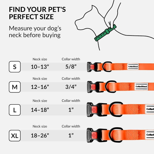 CollarDirect Waterproof Dog Collar - Adjustable Silicone Plastic Collar for Large, Medium, Small Dogs, Orange