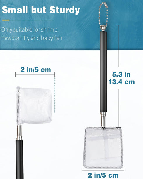 Pawfly Aquarium Shrimp Net with Extendable Stainless Steel Handle, Fine Mesh for Skimming Debris in Small Ponds
