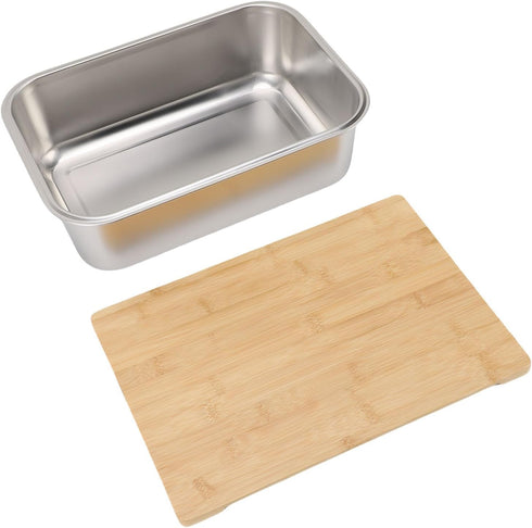 AMONIDA 201 Stainless Steel Vegetable Washing Basin, Food Grade Dish Wash Tub, Wooden Cover Lid Basin, Ideal