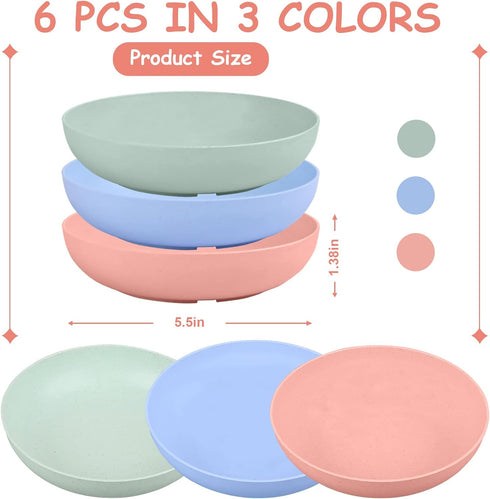 6-Pieces Whisker Fatigue Cat Bowl - 5.5 Inch Shallow Cat Food Dish Wide Cat Wet Feeding Bowls, PET Plate for Kittens and Short Legged Cat, Wheat Straw