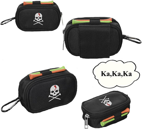Skull Golf Ball Pouch - Durable Polyester Golf Tee Organizer Bag with Zipper Hook & Waist Belt for Men Women