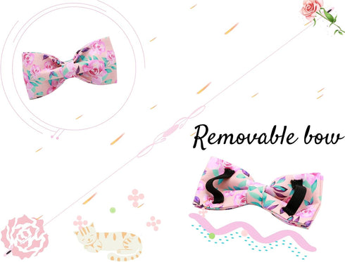 Lionheart Glory Floral Rose Print Dog Collar - Adjustable Soft Collar with Bowtie for X-Small Small Medium Large Dogs