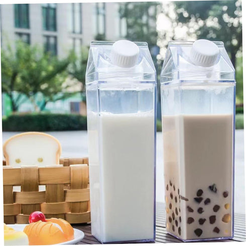 Peosaard 1000ml Milk Carton Water Bottle, Clear Square Milk Bottle, Plastic Clear Water Bottle Leak-Proof Milk Carton