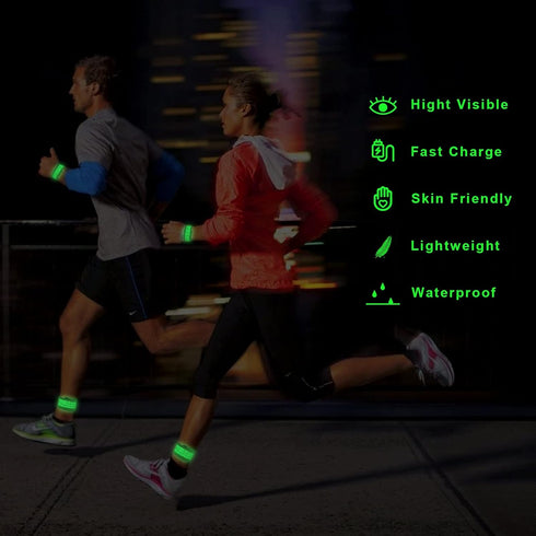 LED Safety Wristband Lights, 2 Pack Rechargeable Light Up Arm Ankle Band, Reflective Belt for Night Cycling Walking
