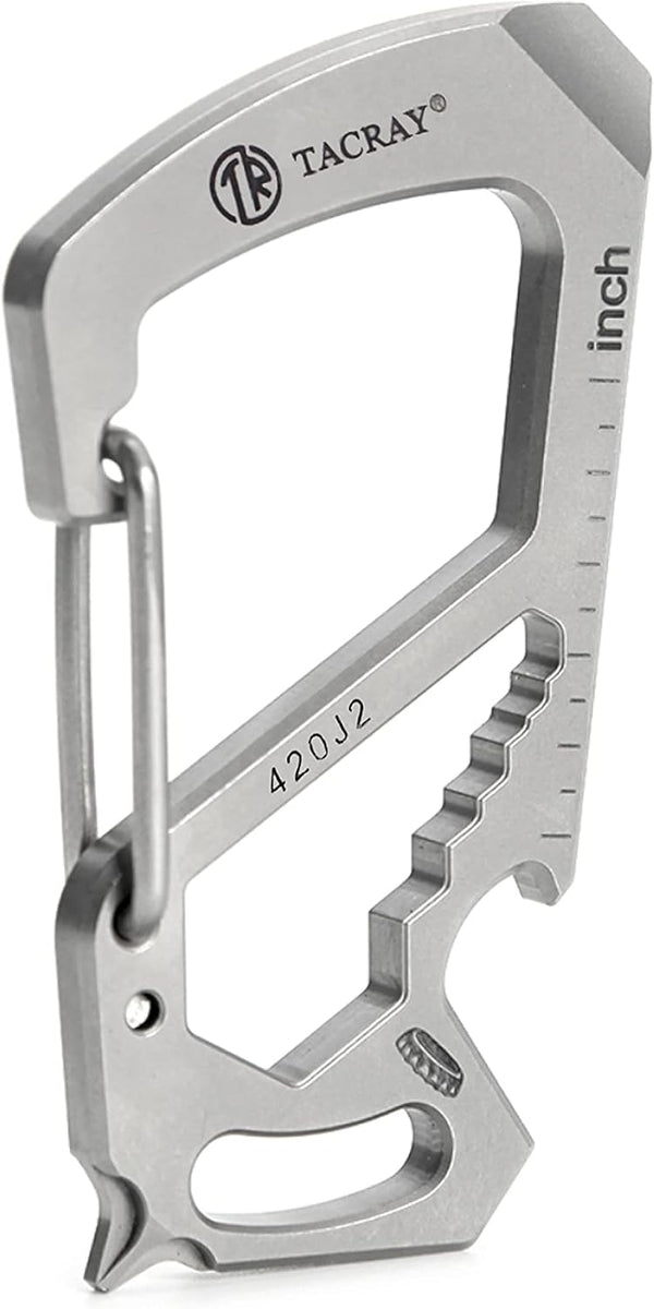 TACRAY Stainless Steel Carabiner Keychain Clip, Anti-Lost Quick Release, Multitool Keychain with Bottle Opener