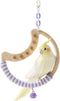 Natural Bird Swing - Moon-Shaped Parrot Perch with Bell and Cork Toys,