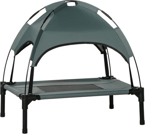 PawHut 24" Elevated Dog Bed with Removable Canopy, Outdoor Cot with UV Protection Shade for Camping, Gray