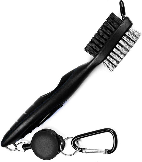 Golf Club Cleaning Brush with Groove Cleaner, Ergonomic Design, Retractable Clip, Extends 2 ft, Black
