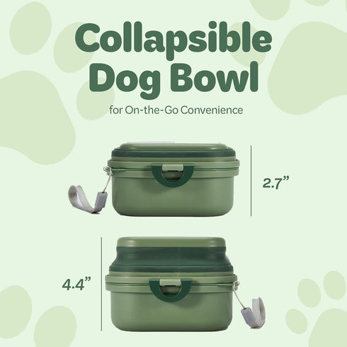 Collapsible Dog Water Bowl 30oz - 2 in 1 Portable Travel Food Bowl with Lid, Easy Carry Handle for Pets