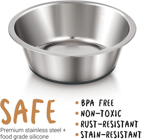 PEGGY11 Deep Stainless Steel Anti-Slip Dog Bowls - 2-Pack, 2 Cups