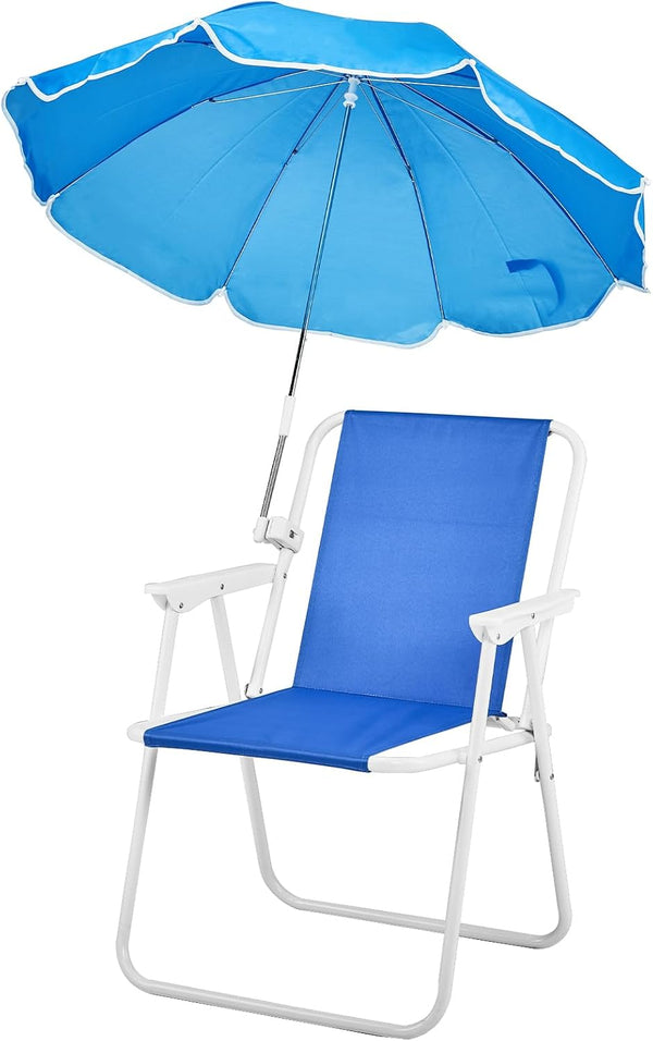 NAICKUC Folding Beach Chair with Umbrella, Outdoor Folding Chair 360Canopy Shade, Lightweight and