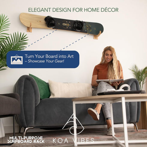 Wood Surfboard Wall Mount and Snowboard Wall Mount, Versatile Heavy Duty Holder, Extra Hole to Hang Accessories