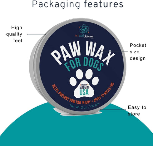 Paw Wax, 2 Oz Tin of Dog Paw Balm for Dry Paws, Moisturizer for Dogs and Cats