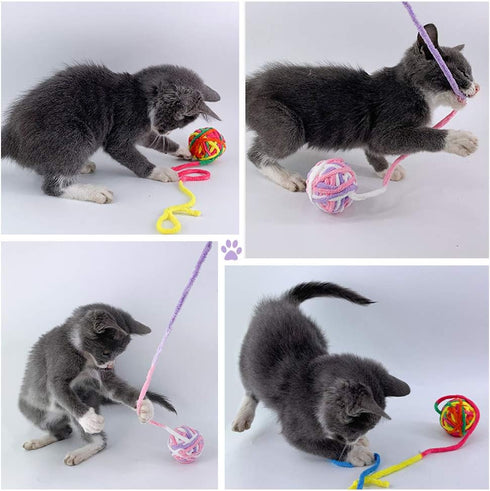 MAIYU Cat Balls - 5 PCS Colorful Yarn Balls with Built-in Bell, Interactive Kitten Toys
