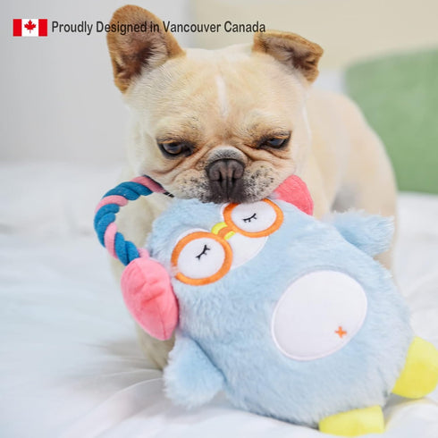 HugSmart Pet – Melody Bros Squeaky Plush Rope Tug Dog Toy with Less Stuffing - Penguin