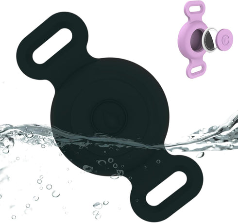 Waterproof Airtag Dog Collar Holder, Compatible with Apple AirTag, Silicone Anti-Lost Case for Pet GPS Tracker (Black)