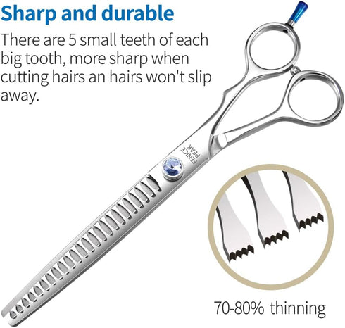 Fenice Professional 7/7.5/8 Pet Grooming Scissors - Thinning Cutting Shears for Dogs/Cats with 70-80% Thinning Rate