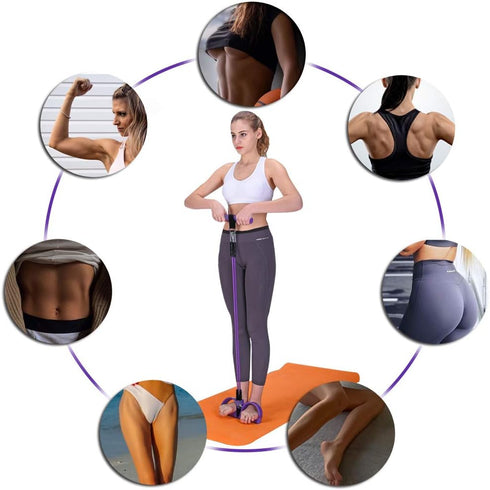 Pedal Resistance Band, 4-Tube Elastic Pull Rope, Sit-up Equipment, Yoga Strap Bodybuilding Expander, Exercise Bands, Fitness Equipment for Abdomen, Waist, Arm, Leg Stretching Slimming Training by sanmily
