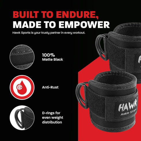 Hawk Sports Ankle Straps for Cable Machines, Pair for Enhanced Booty, Glute, Leg Workouts, Portable