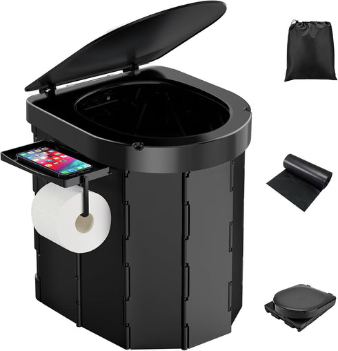 PAHTTO Portable Foldable Toilet for Adults with Detachable Phone Shelf and Paper