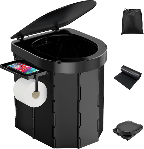 PAHTTO Portable Foldable Toilet for Adults with Detachable Phone Shelf and Paper