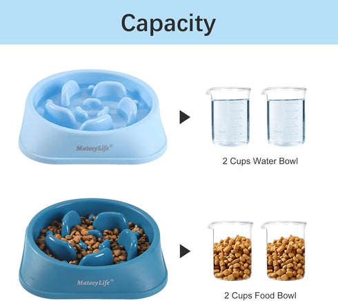 MateeyLife Slow Feeder Dog Bowls 2PCS, Anti-Choking Puzzle Dog Food Bowls for All Breeds Pets LightBlue